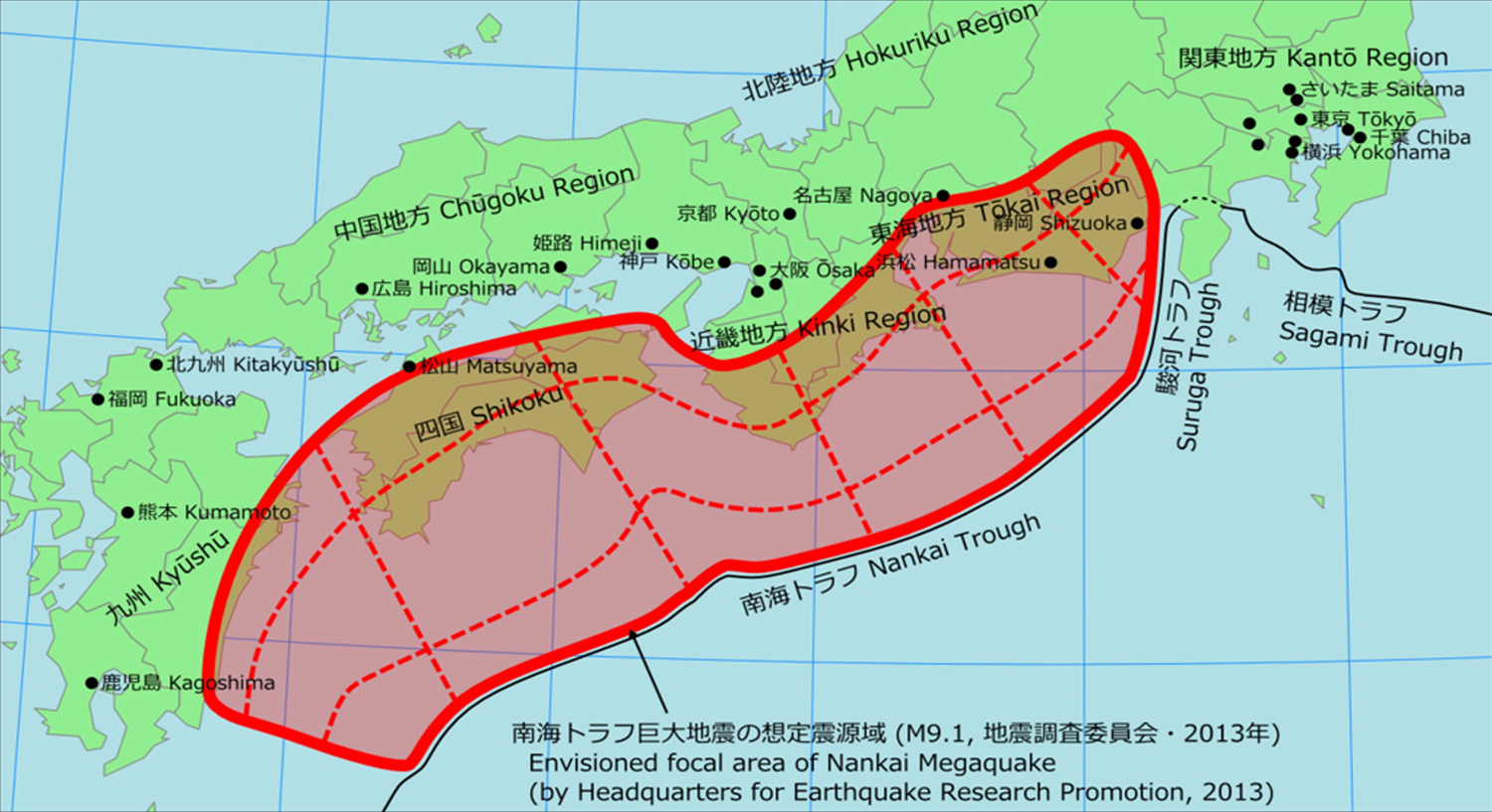 Nankai trough image showing potentially-affected regions